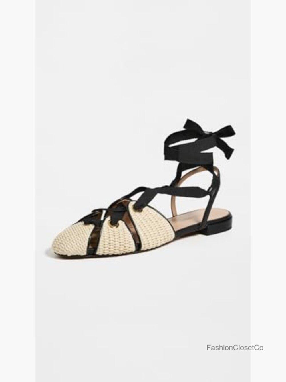 Eyelet Flat Sandals with Raffia Upper, Leather Sole - Picture 3 of 5